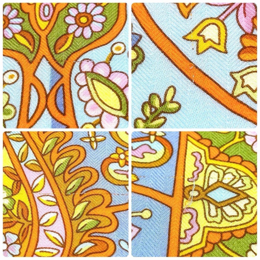 美品 エルメス カレジェアン ストール カシミヤ シルク 花咲く鳥たちの国で 橙