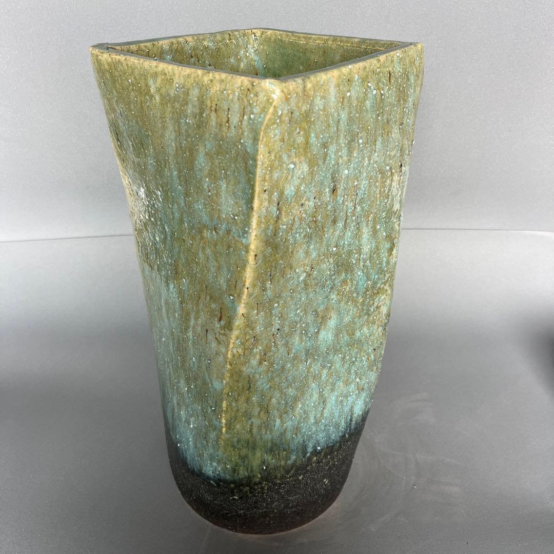 信楽焼傘立て  緑釉変形 高さ47cm