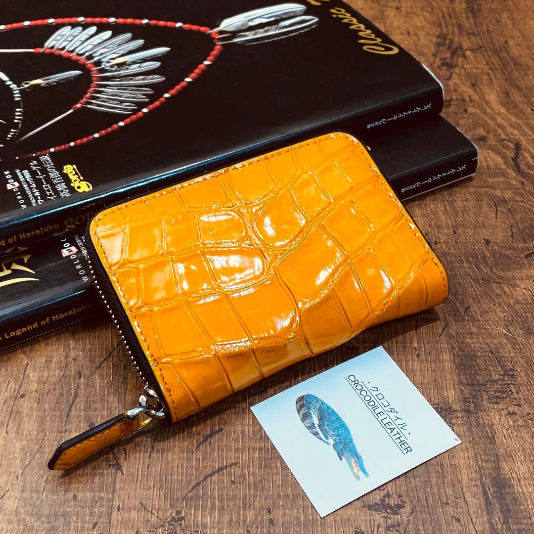 実物撮影 一枚革 クロコダイル メンズ ラウンドファスナー 新品 未使用 目地