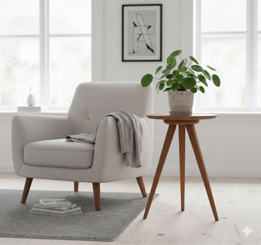 柏木工　サイドテーブル　ウォールナット　直径40cm 無垢材　花台　北欧