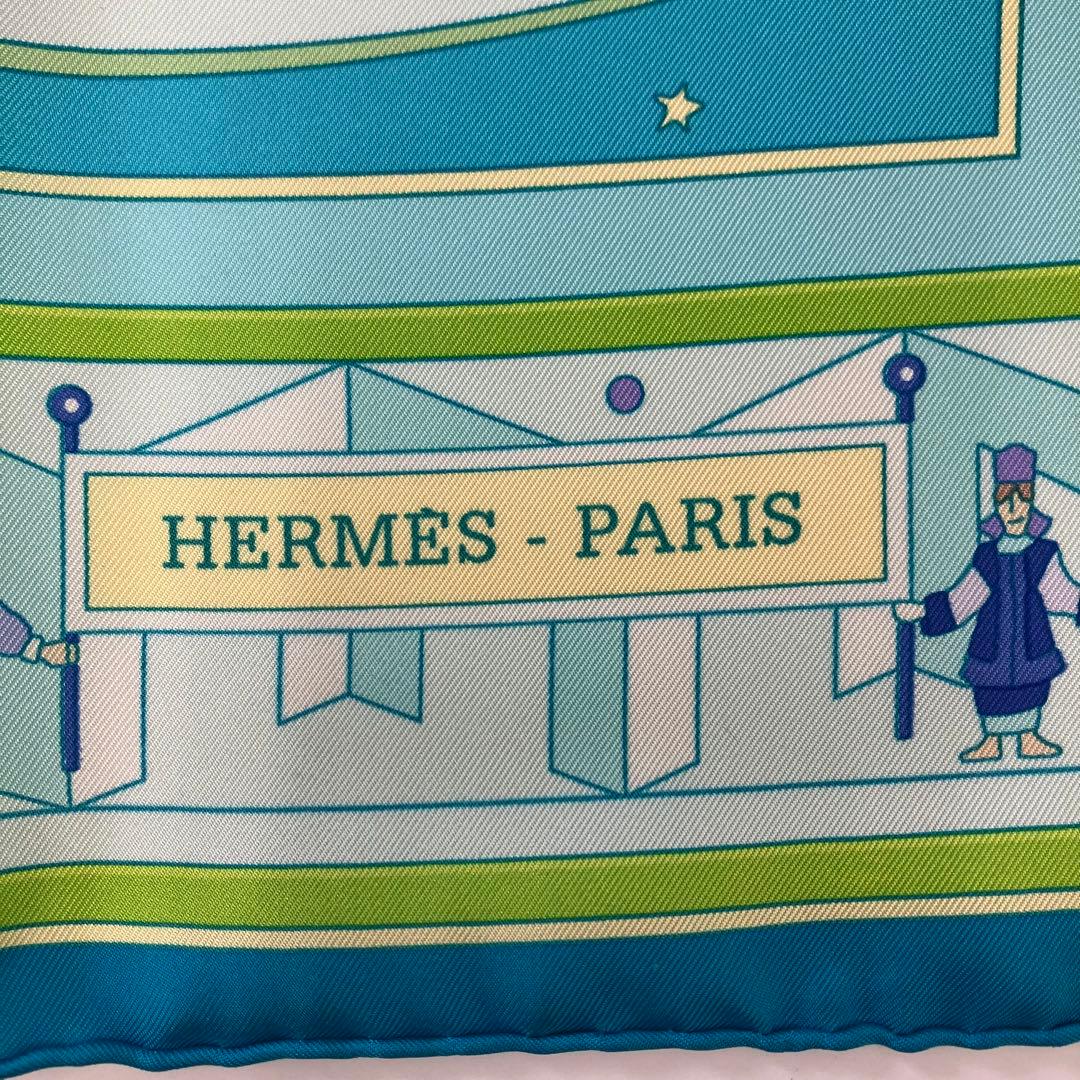 大人気☆エルメス☆スカーフ☆カレ90☆DONNER LA MAIN☆シルク☆青系