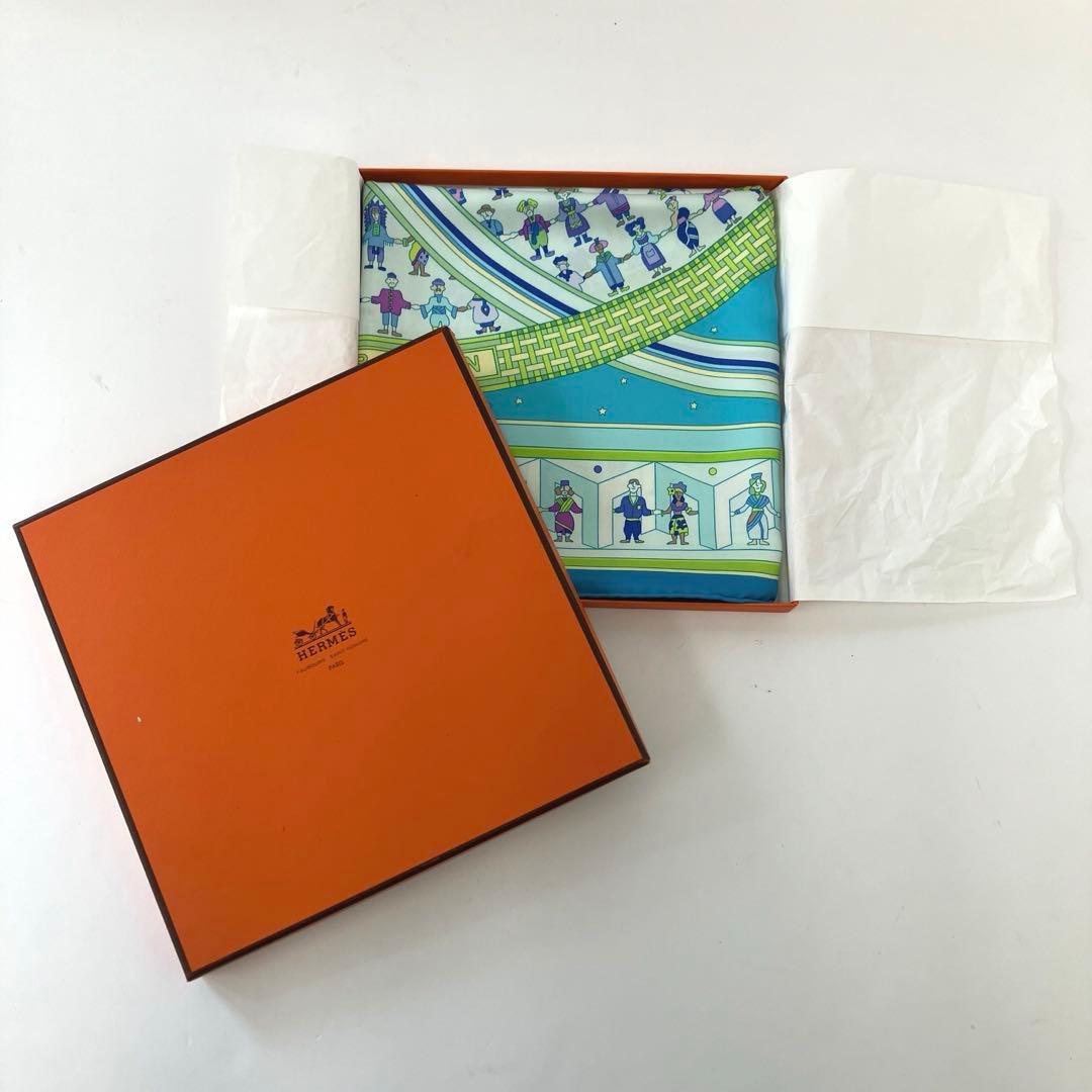 大人気☆エルメス☆スカーフ☆カレ90☆DONNER LA MAIN☆シルク☆青系