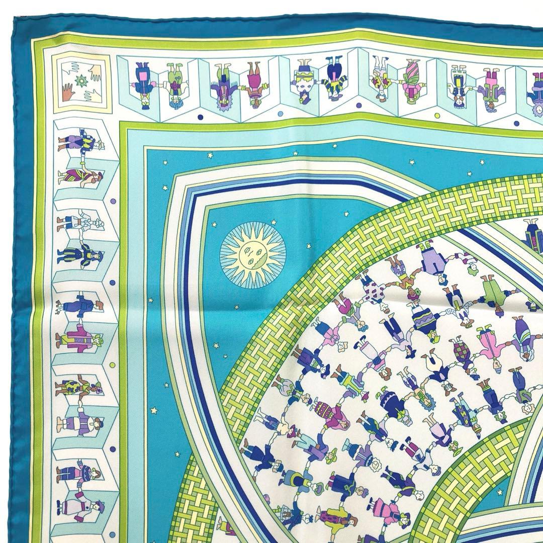 大人気☆エルメス☆スカーフ☆カレ90☆DONNER LA MAIN☆シルク☆青系