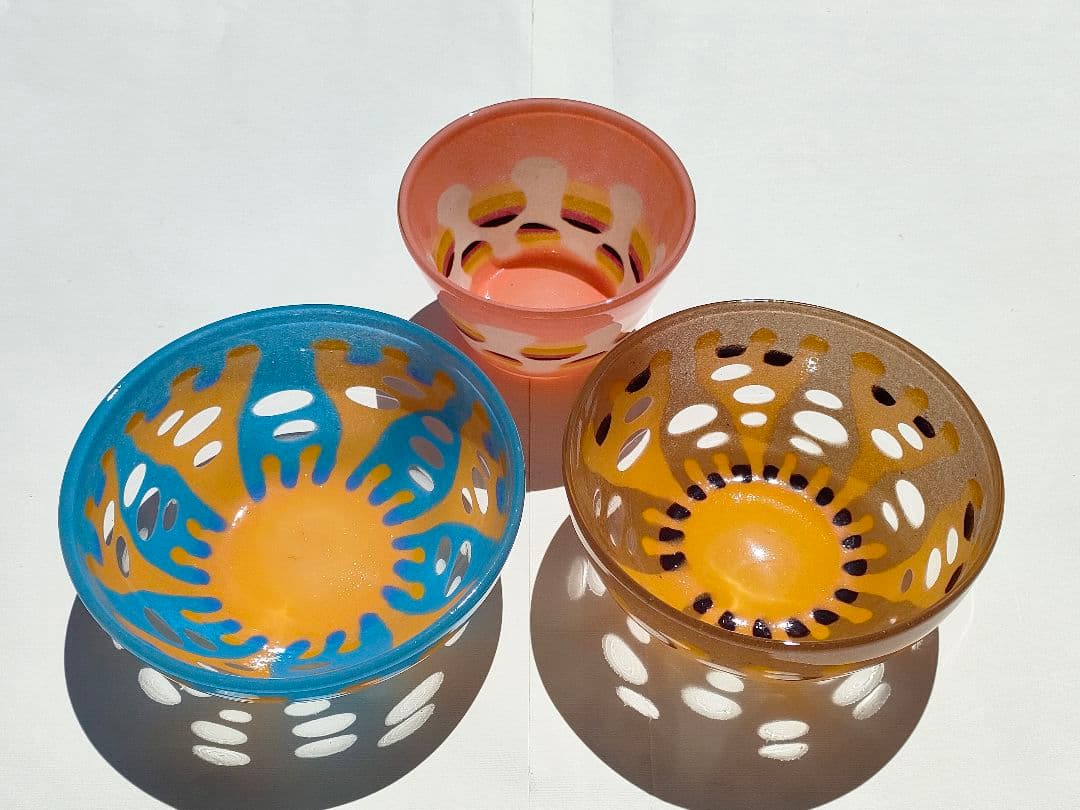 ●新品●作家物 ガラスのボール３点●尾藤硝子工房 小野真琴作●径11＆14＆15