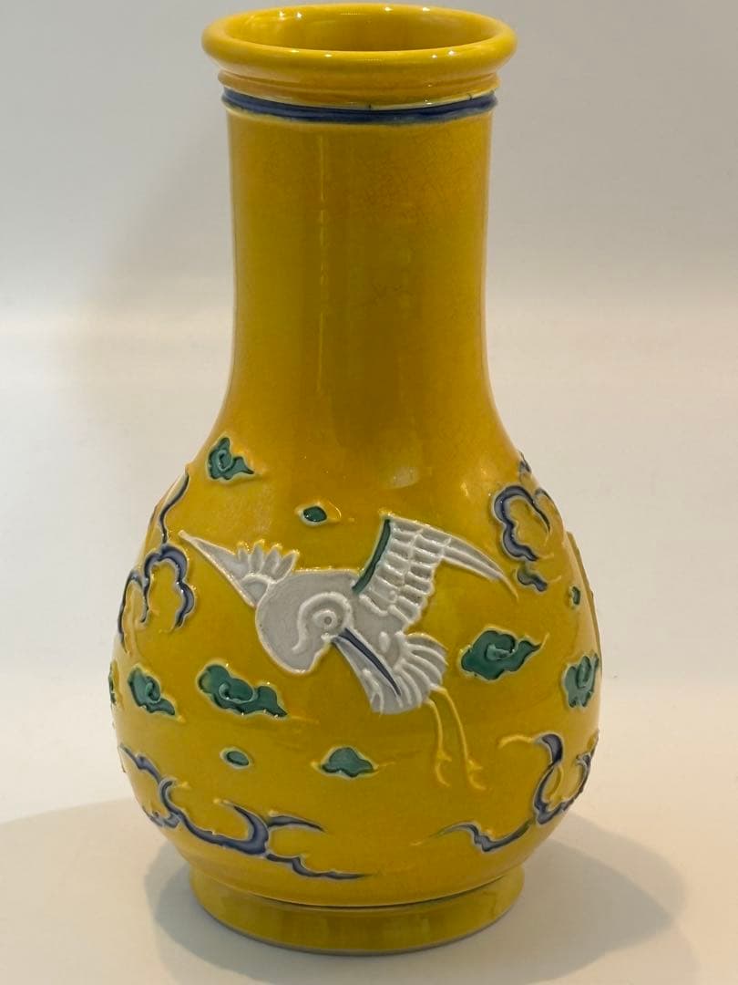 茶道具 皆具 叶松谷 黄交趾雲鶴 水指 建水 蓋置 尺立 共箱