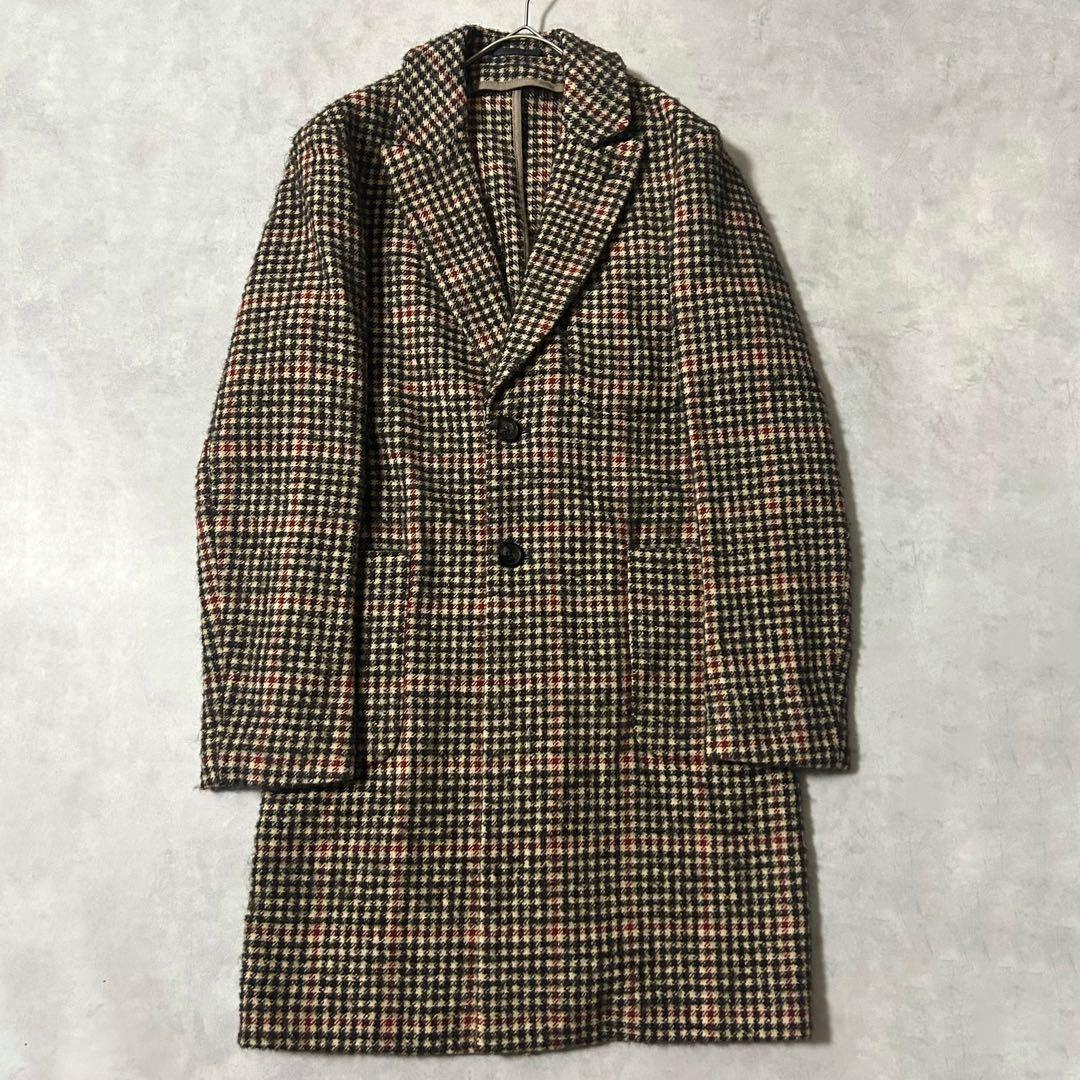 美品 トゥモローランド チェスターコート アルパカ混 モヘヤ混 千鳥格子 近年