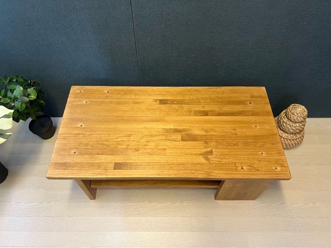 【送料無料】 ローテーブル 木組棚付き 90cm 45cm パイン エボニー