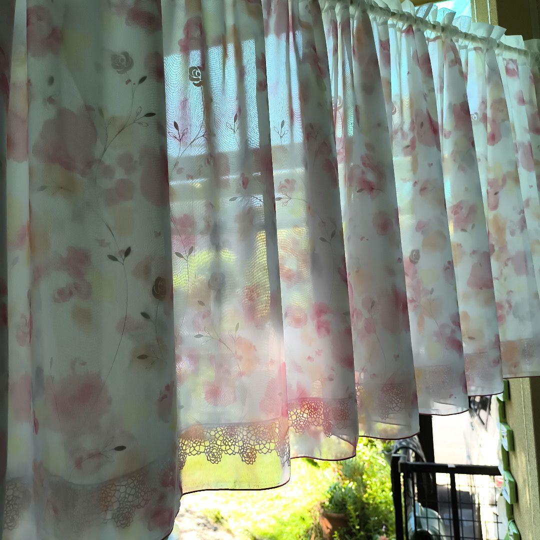 カフェカーテン【ピンクタイガー様オーダー品　2枚重ね　リバーシブルデザイン】