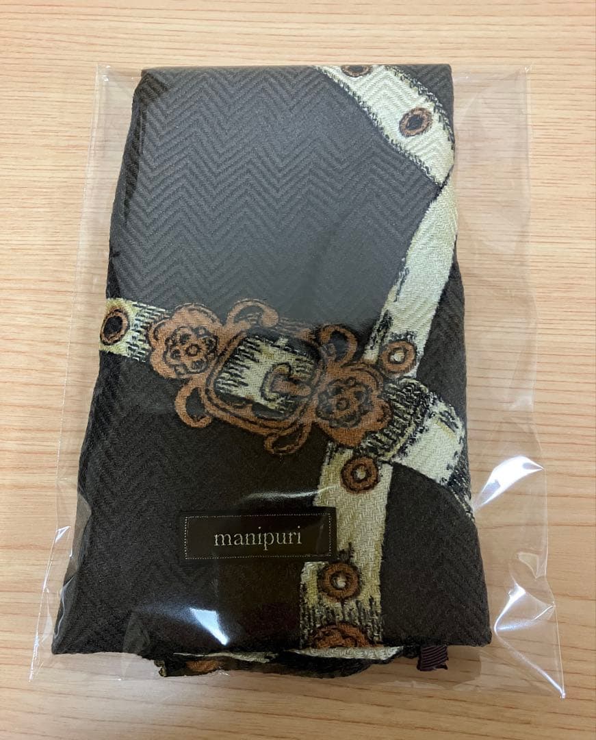 【新品】manipuri/マニプリ★ウールシルクストール★ブラック★巾着付き