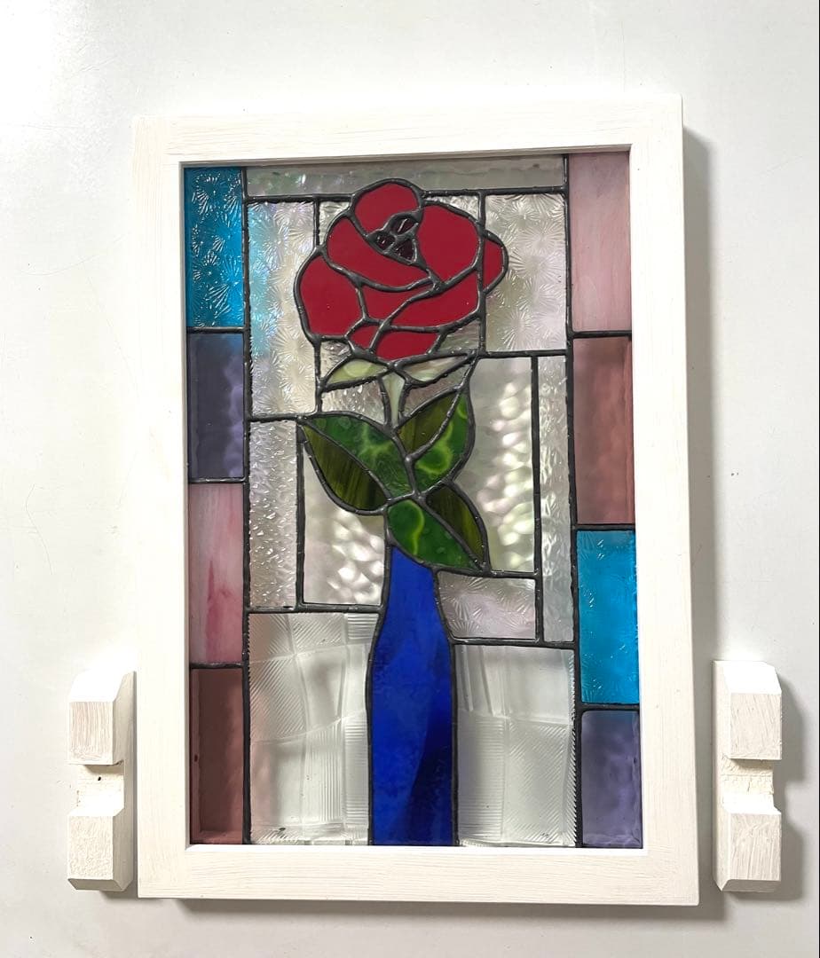 ステンドグラス　パネル【一輪の赤い薔薇】