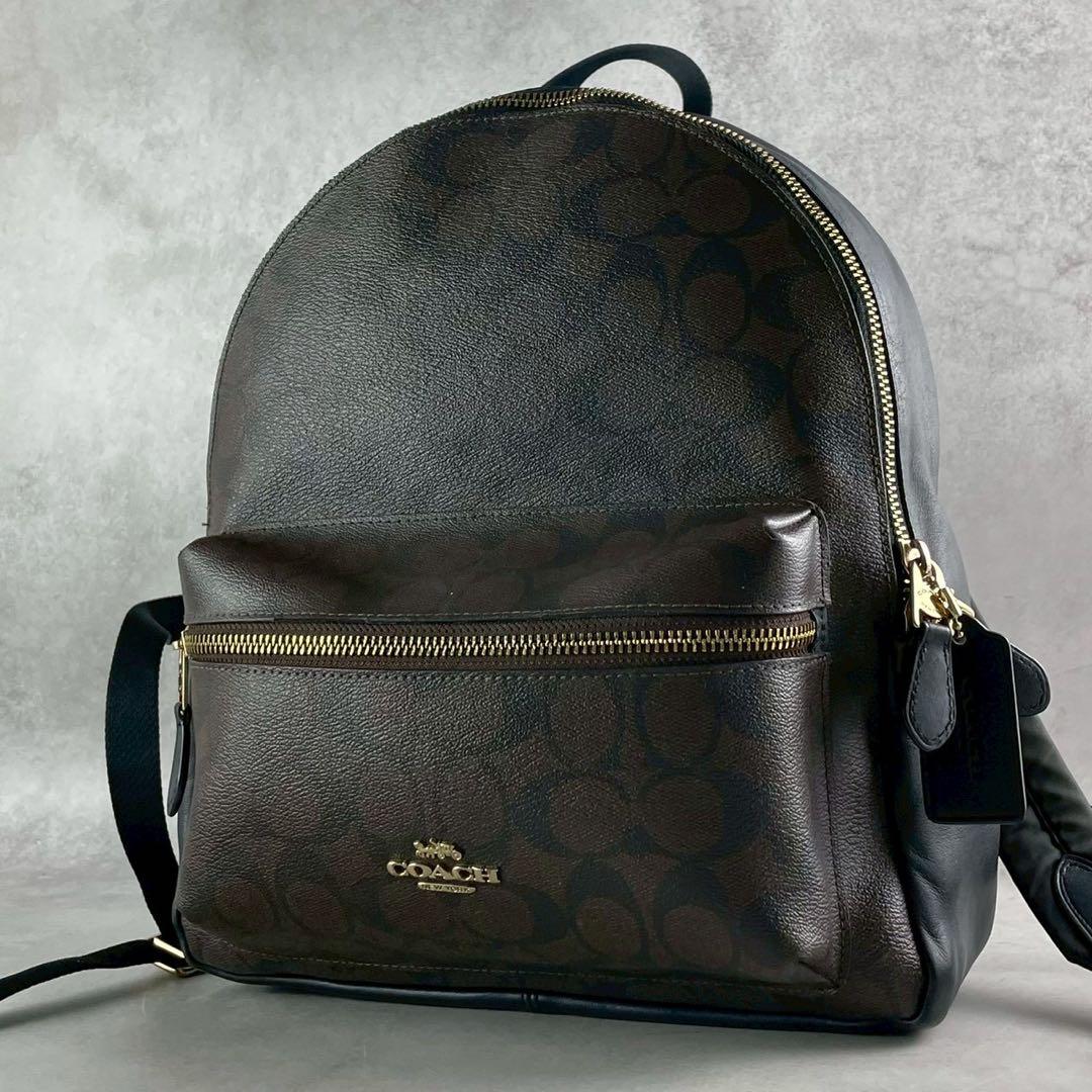 美品✨コーチ　ミディアム　チャーリー　バックパック　シグネチャー　PVC×レザー