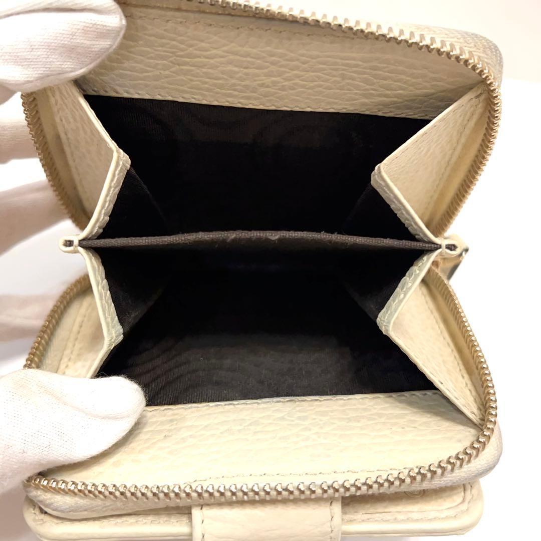 グッチ 折り財布 GGキャンバス GG柄 ラウンドファスナー コンパクト 白