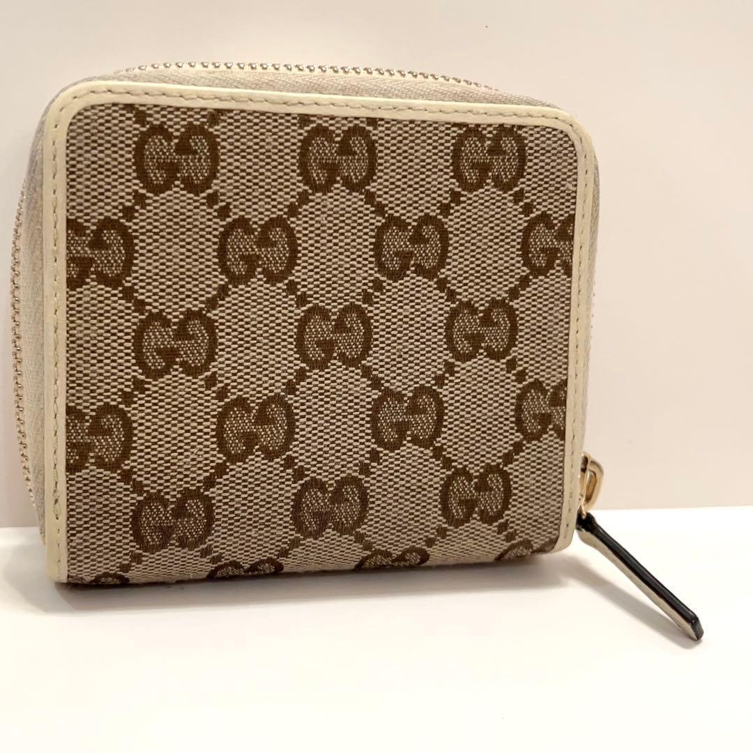 グッチ 折り財布 GGキャンバス GG柄 ラウンドファスナー コンパクト 白