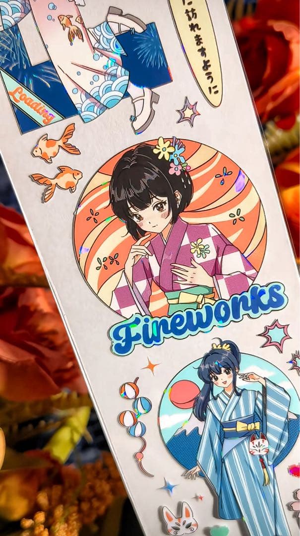 【9437】海外　3/5/巻　貝殻光マスキングテープ　女の子　祭り　夏　人物系