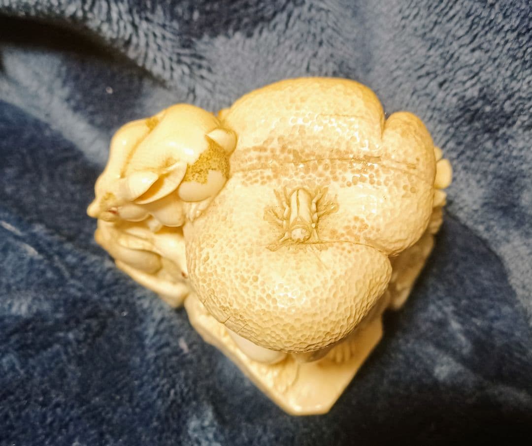 ⭐家宝　マンモス牙の彫刻　キノコとウサギ⭐
