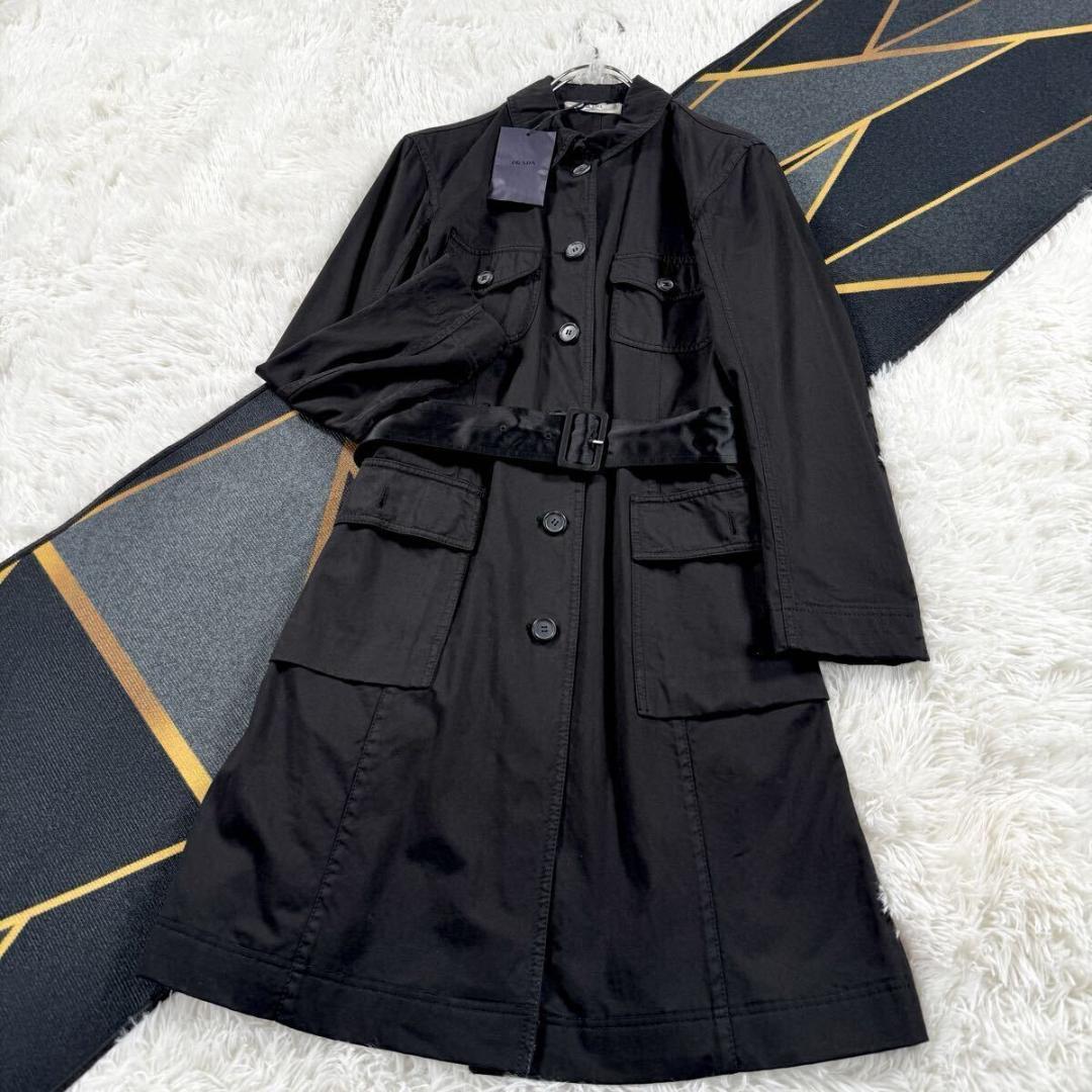 美品【定価11.1万】プラダ ロングコート ベルト付き ブラック L SS128