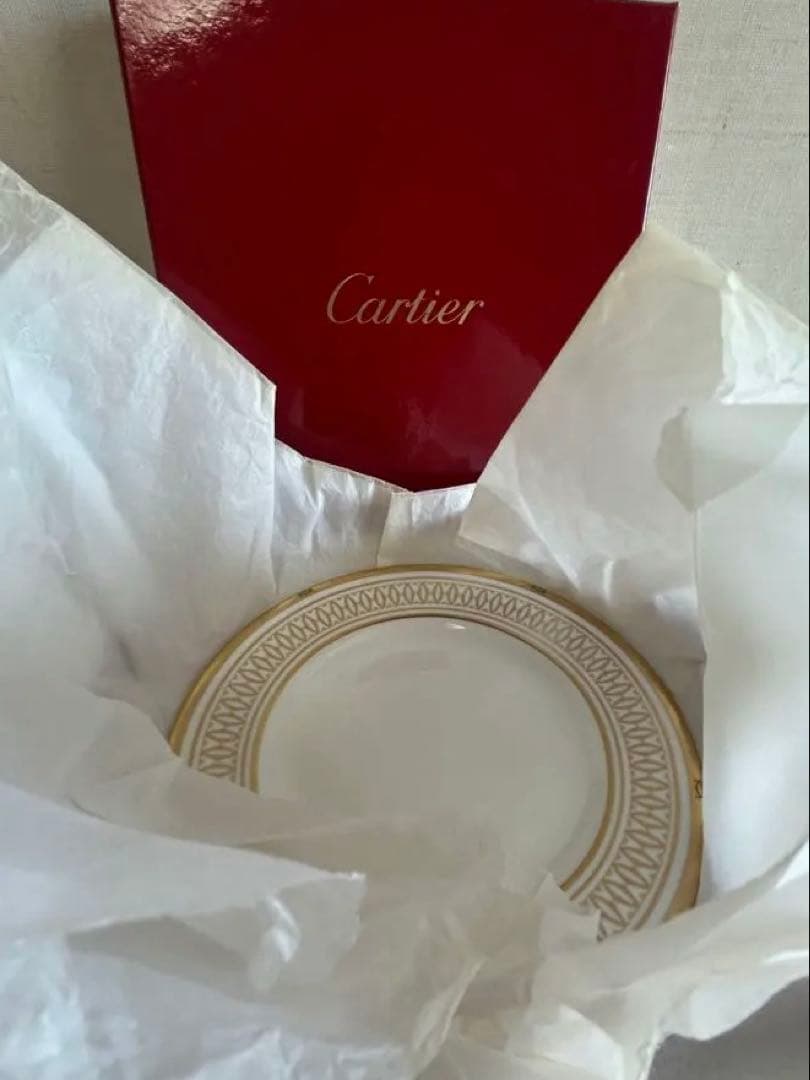 Cartier 金彩ロゴ縁取り パン皿デザート皿16.5センチ2枚箱入り