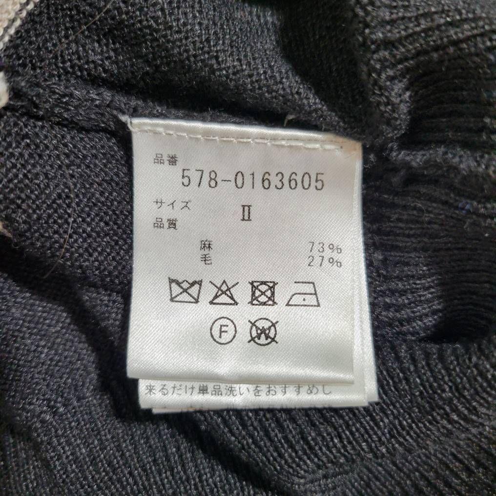 美品☆マーガレットハウエル　リネン ウール　ニット　ハイネック　ボーダー　M　黒