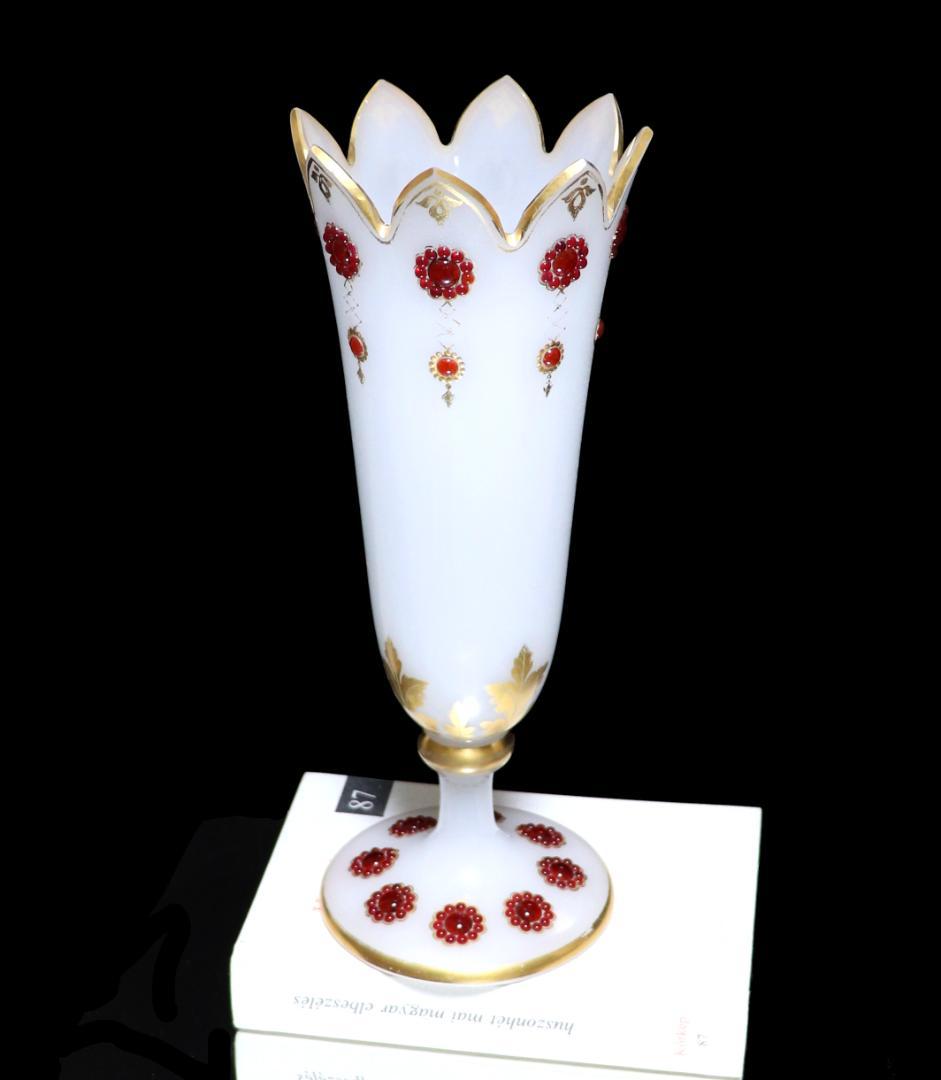 オールド・バカラ 美術館級 カボションガラス装飾金彩オパーリンガラス製大型花瓶