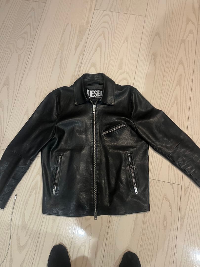 DIESEL ブラックレザーシングルライダースジャケット