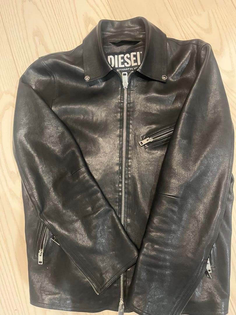 DIESEL ブラックレザーシングルライダースジャケット