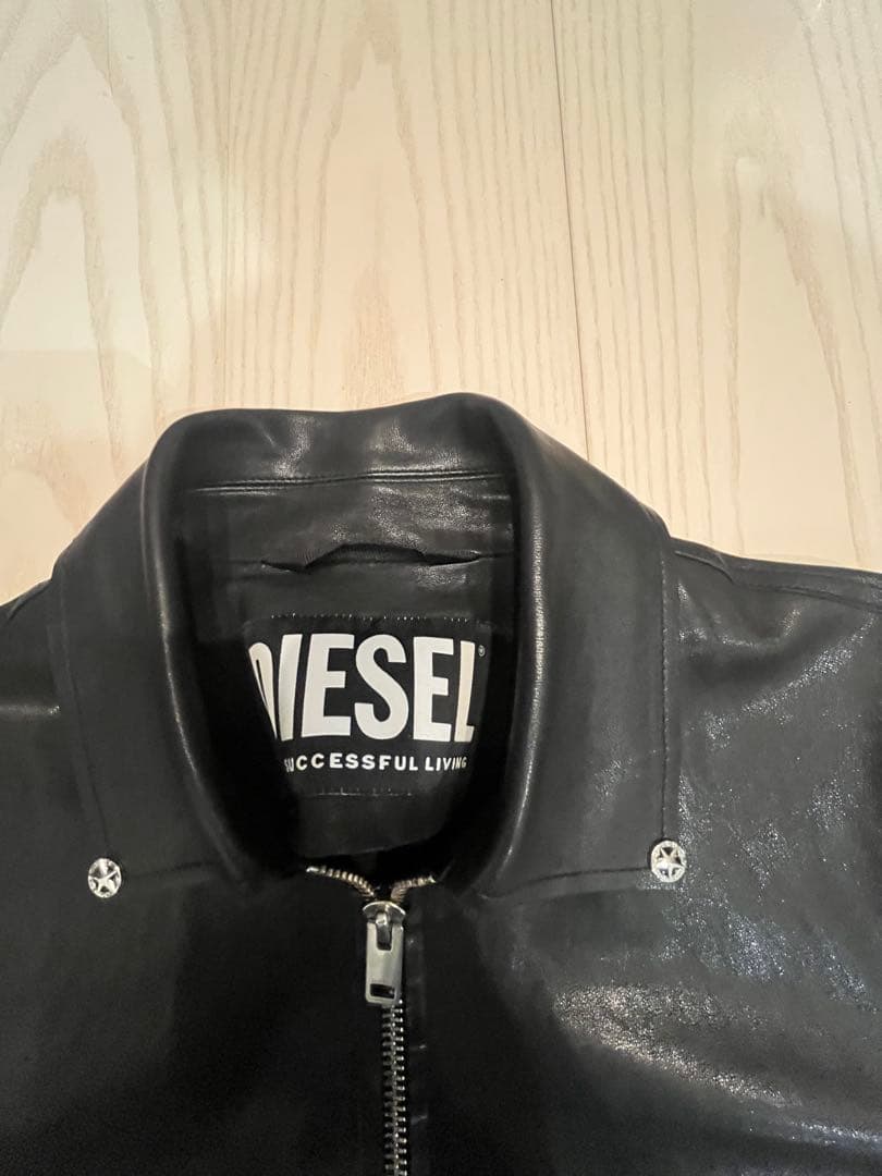 DIESEL ブラックレザーシングルライダースジャケット
