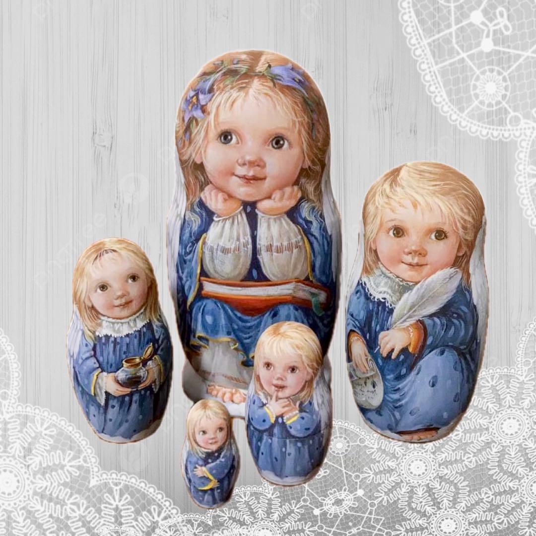 ロシア雑貨☆天使マトリョーシカ(5P)10cmバルスコワ作リダ工房