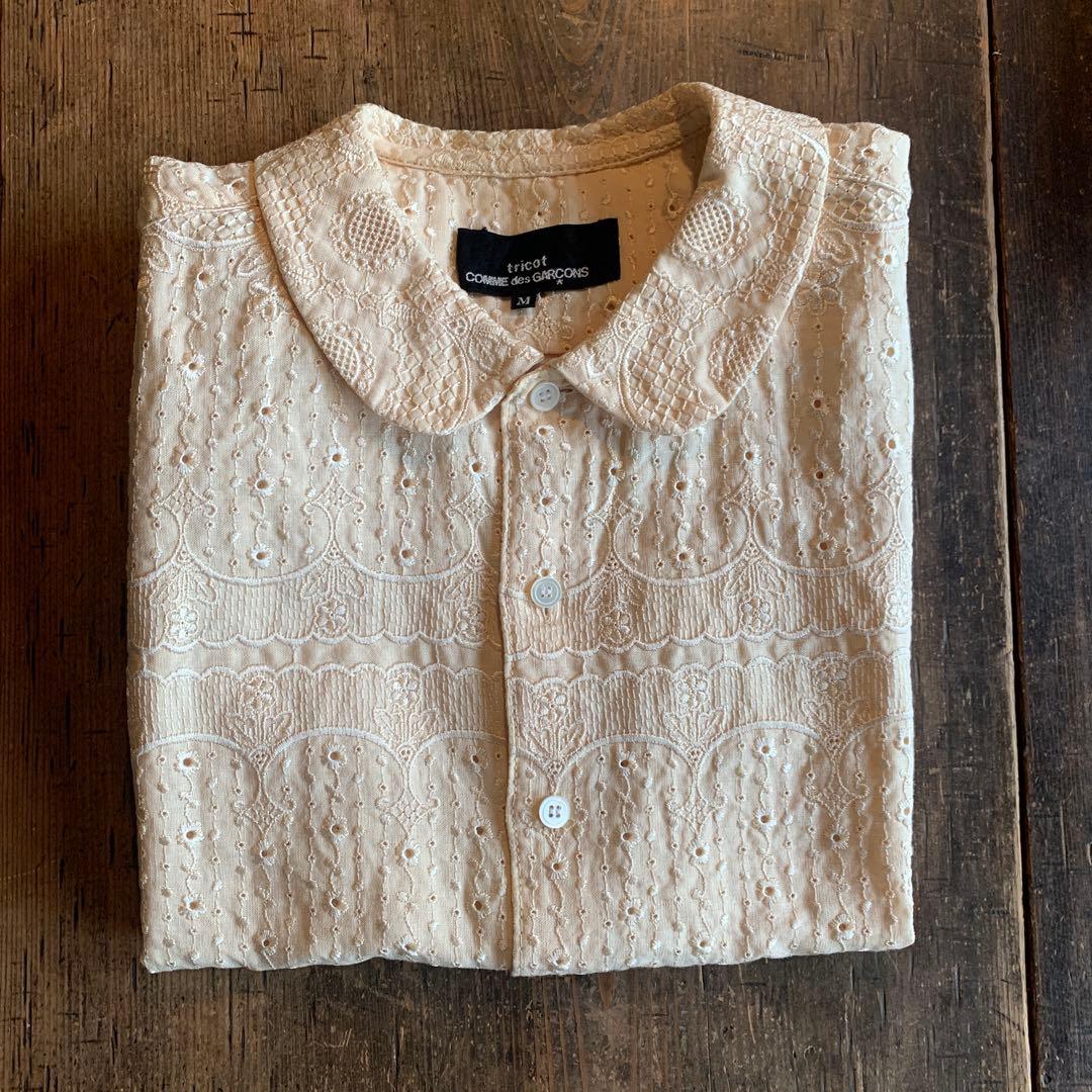 tricot Comme des Garçons 　刺繍クリーム色半袖シャツ M