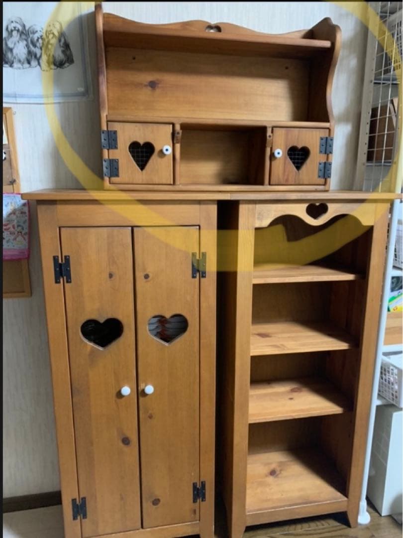 カントリー　ハート　木製　飾り棚