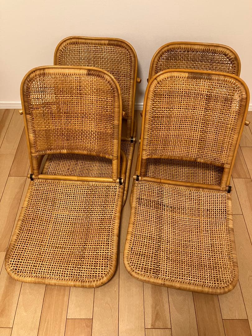 昭和レトロ ラタン 籐 座椅子 折りたたみ 4個セット