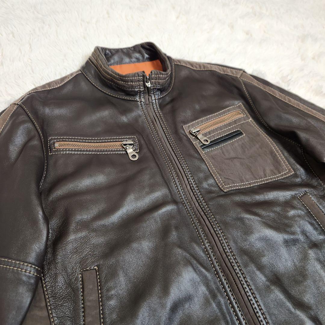 【本革】g-stage 羊革 レザー シングル ライダースジャケット