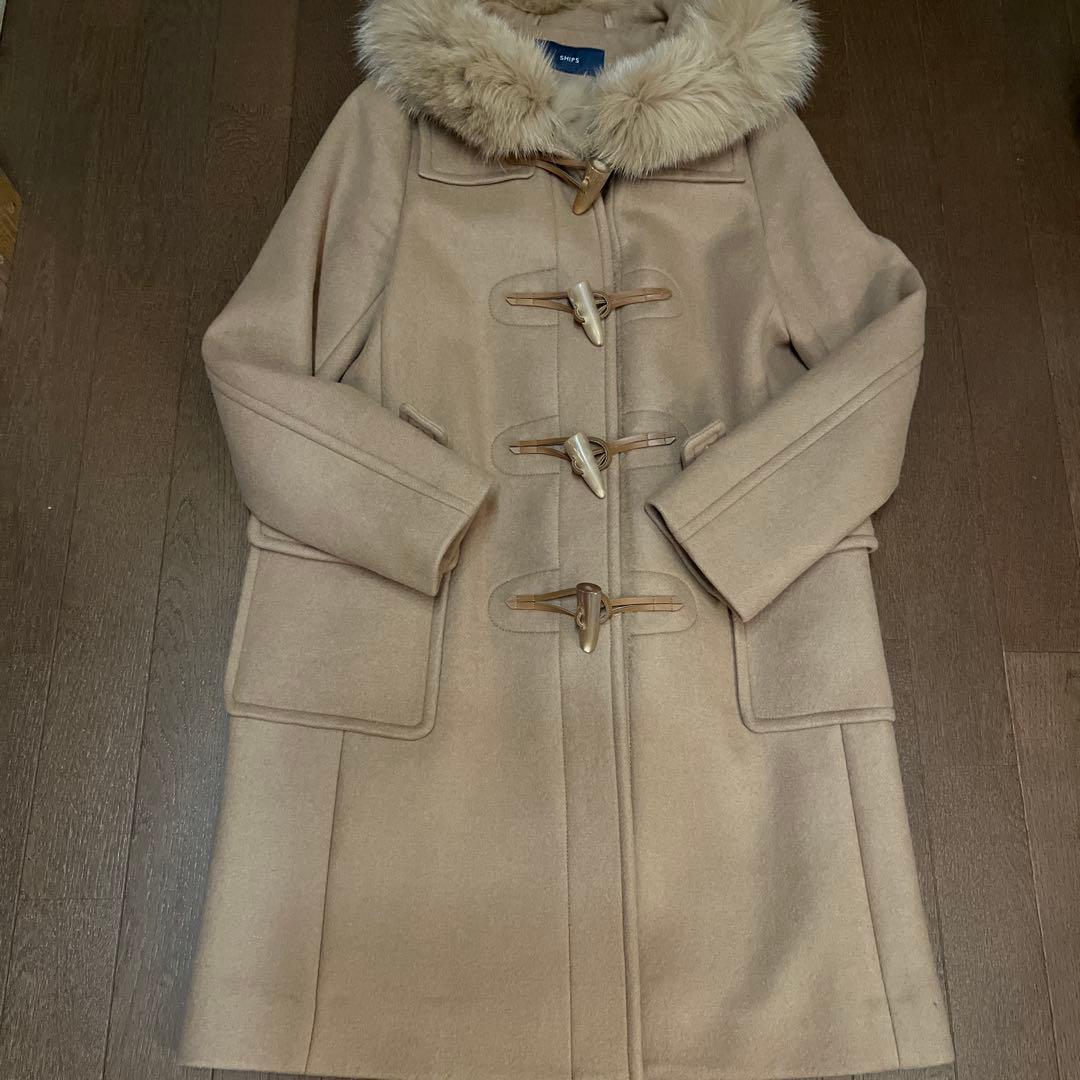SHIPS ベージュ ダッフルコート ファー付き