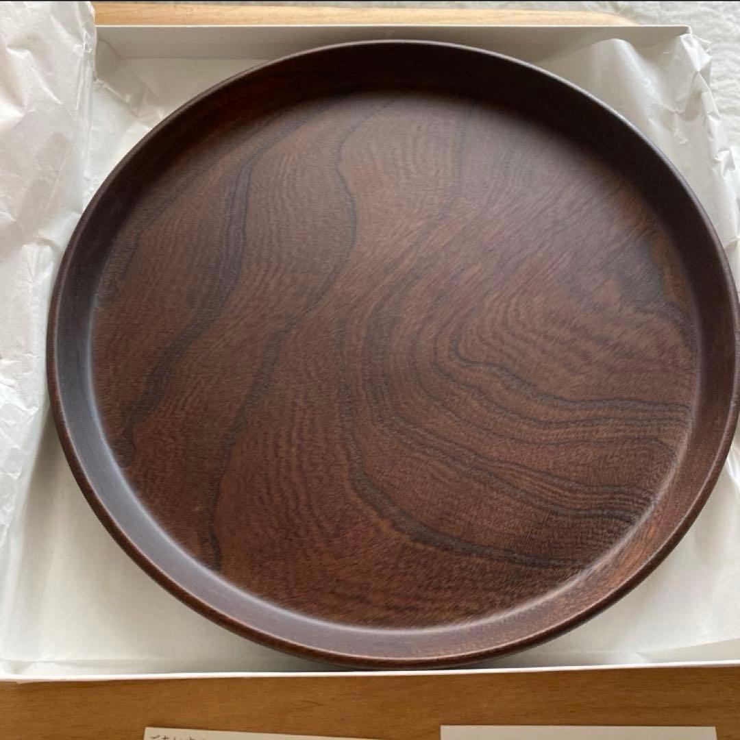 木製ダークブラウン円形盆　 きなり USUBONケヤキ 尺0（薗部産業製）