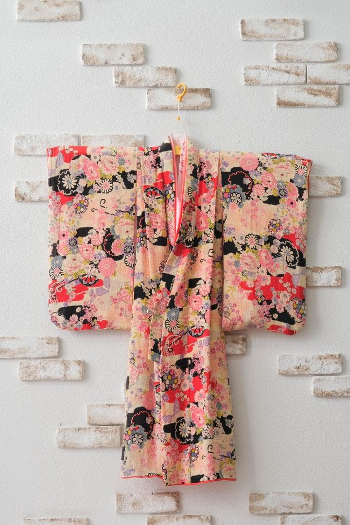 3歳　帯タイプ　花柄 着物