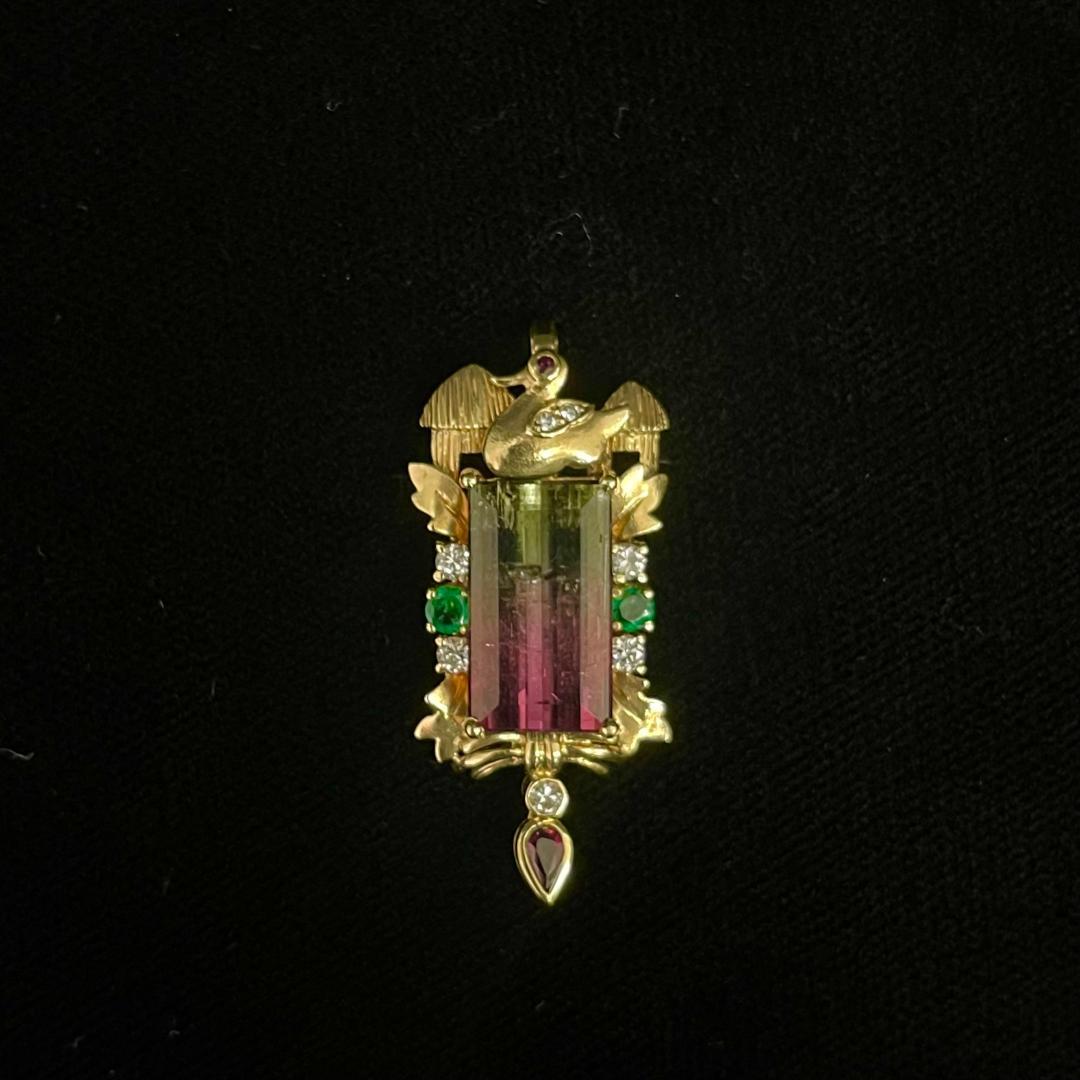 K18 トルマリン ダイヤ ペンダント 鑑別書付