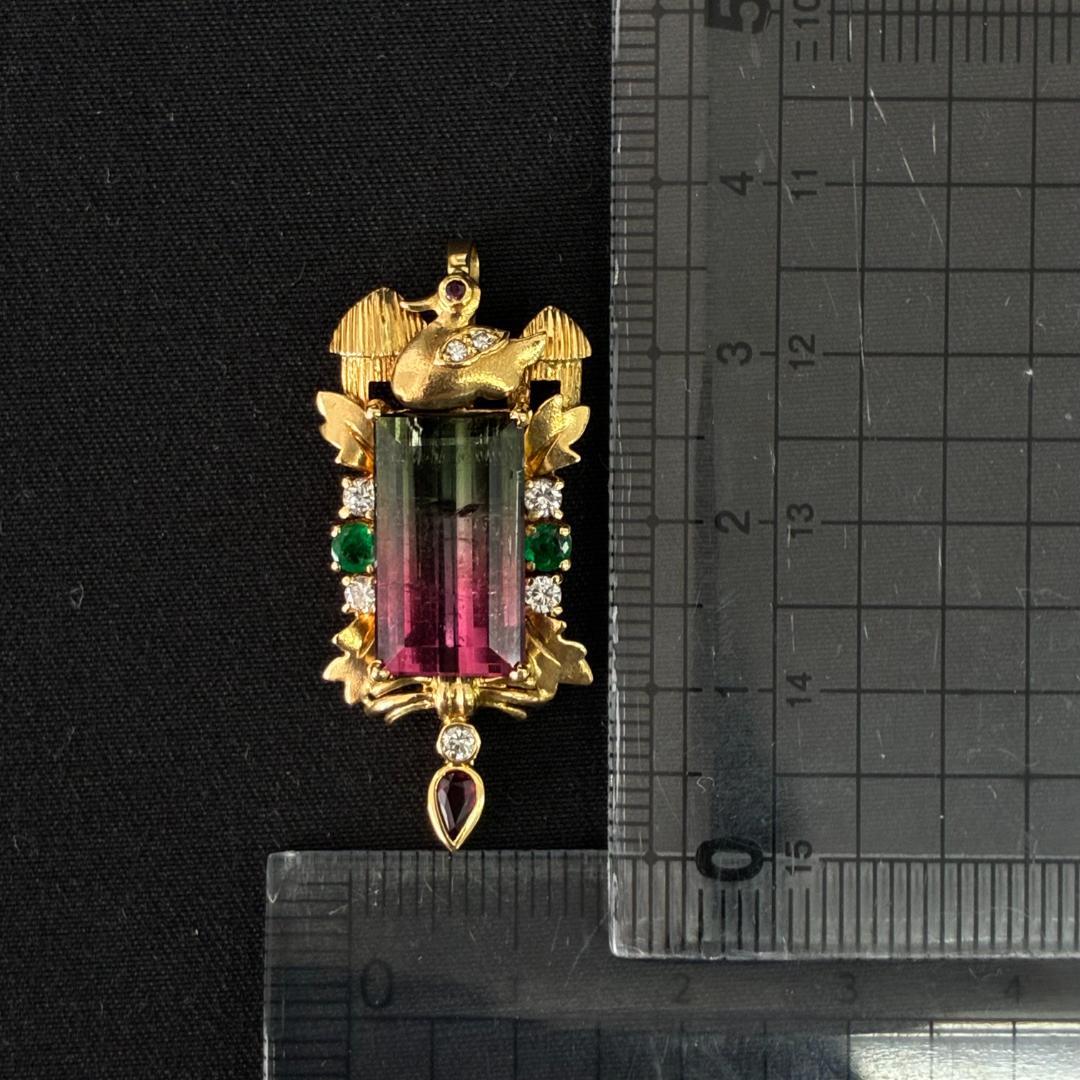 K18 トルマリン ダイヤ ペンダント 鑑別書付