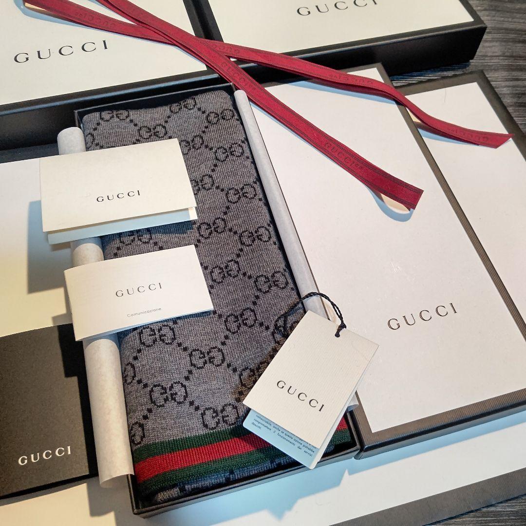 ❤極美品箱付き❤GUCCI マフラー ストール スカーフ❤黒&グレー❤