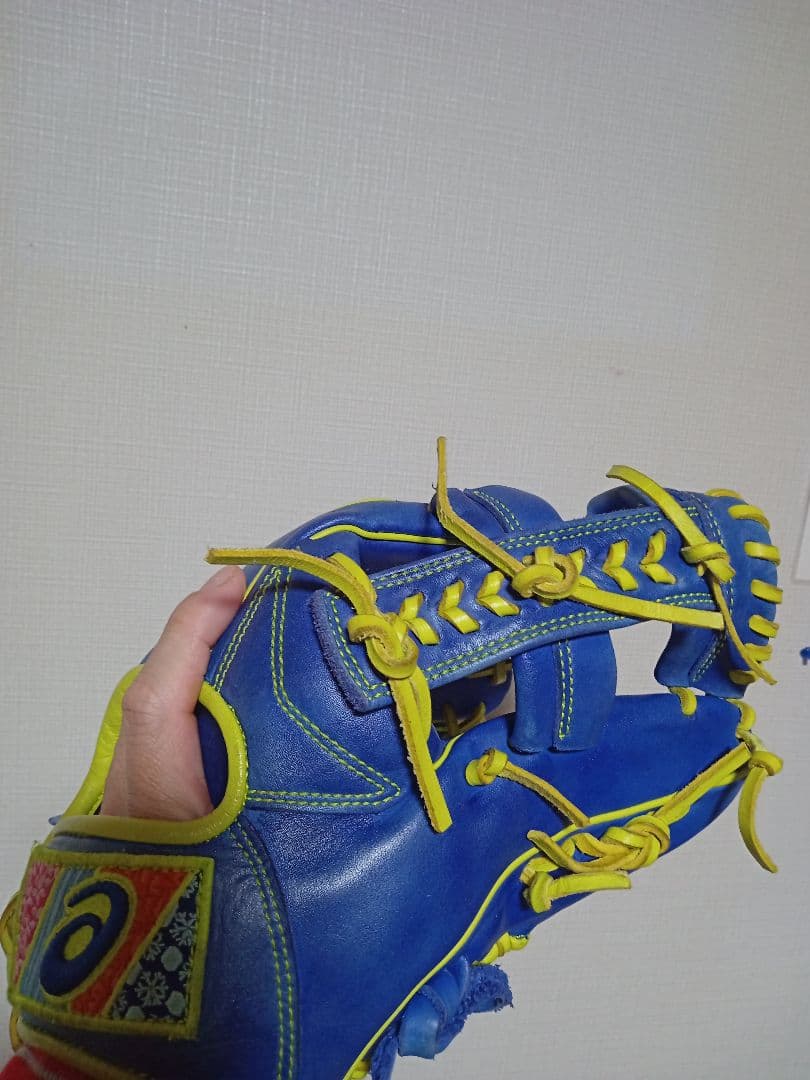 asics　内野用 軟式グローブ 青/黄色