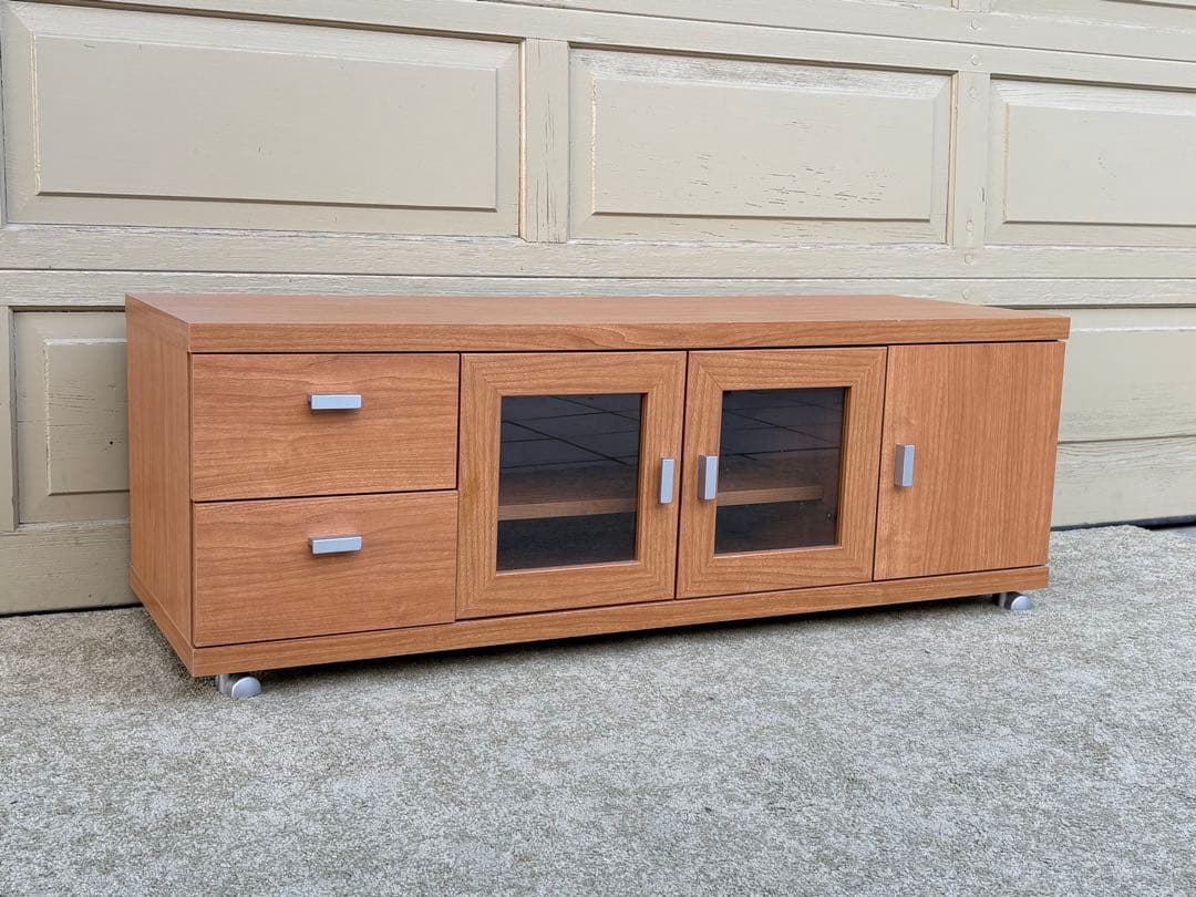 ローボード テレビボード リビングボード ガラス扉 ナチュラル キャスター付