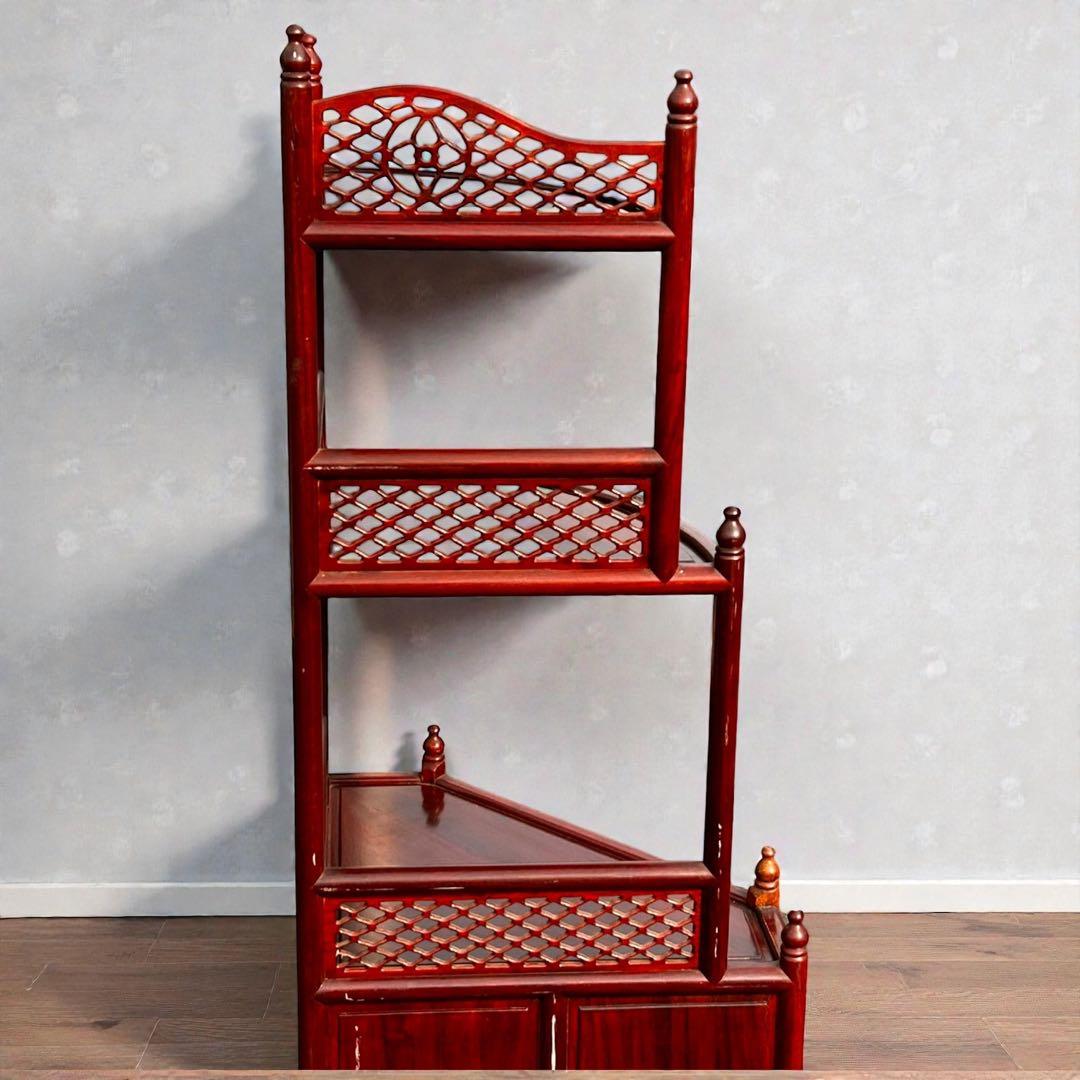 稀少✨送料無料✨唐木家具 無垢材 コーナーラック 飾り棚 中国家具 彫刻棚 収納