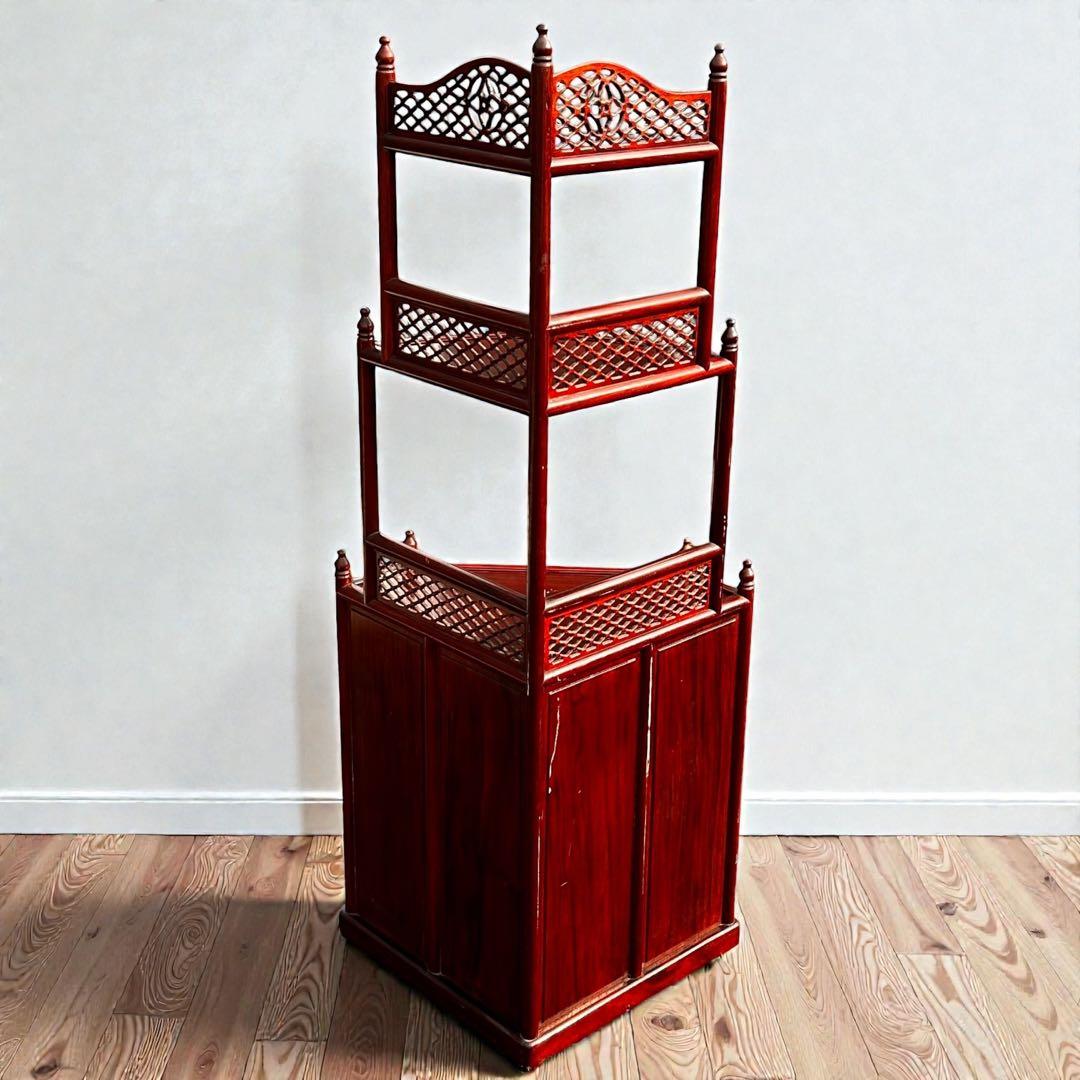 稀少✨送料無料✨唐木家具 無垢材 コーナーラック 飾り棚 中国家具 彫刻棚 収納