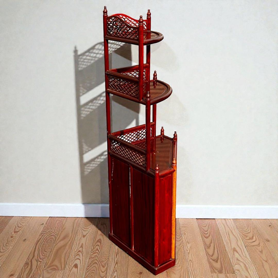 稀少✨送料無料✨唐木家具 無垢材 コーナーラック 飾り棚 中国家具 彫刻棚 収納