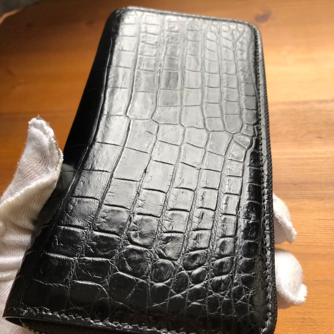 【クロコ1枚革】クロコダイル 高級長財布 サイフ メンズ ワニ革 レザー