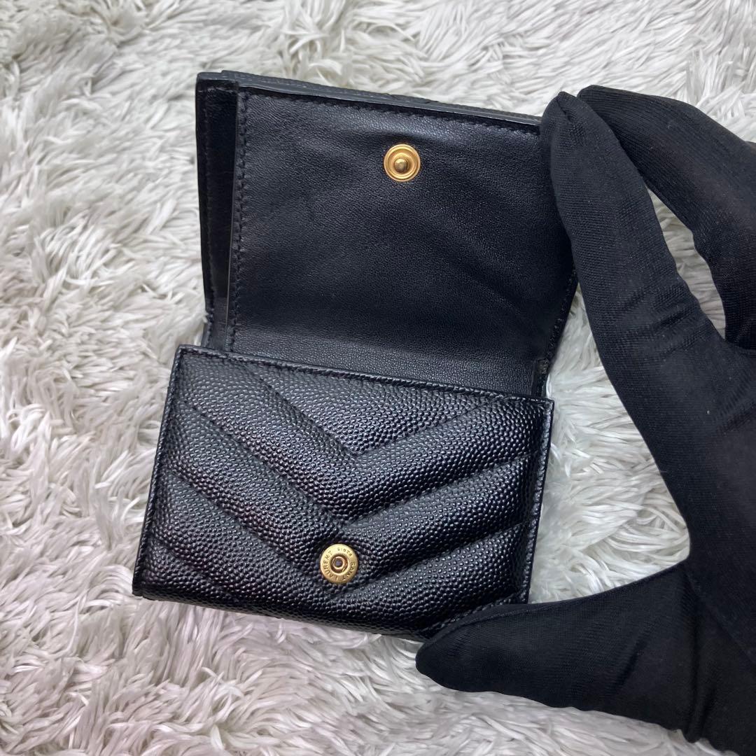 箱付き極美品✨ サンローラン 三つ折り財布 カサンドラ キャビアスキンYSL