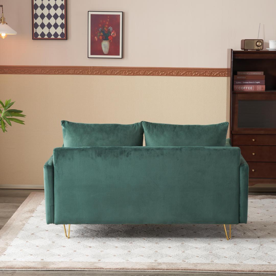 グリーン ソファー 2人掛け ソファ 収納付き クッション4個付き金属脚付き