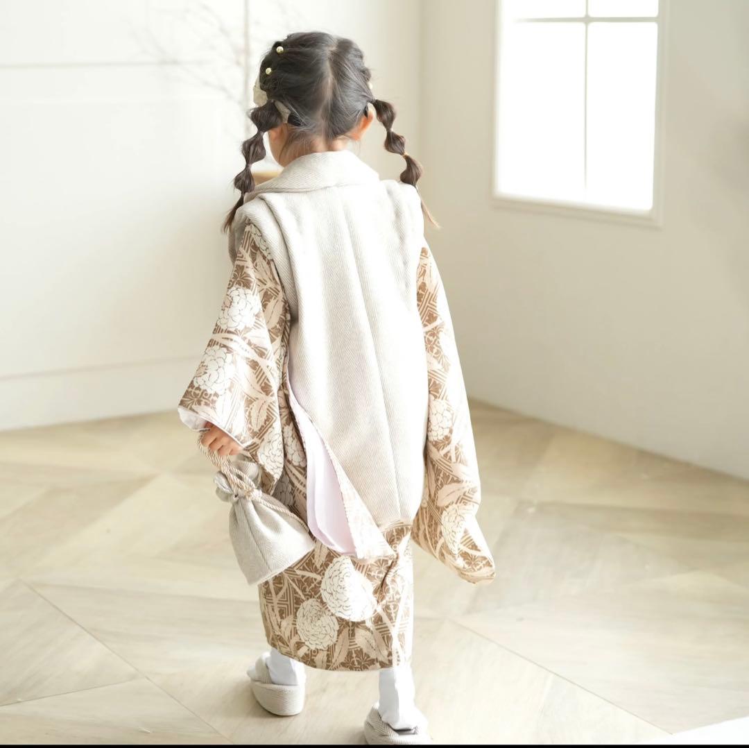 七五三 被布　セット　女の子　花柄　ブラウン　ベージュ