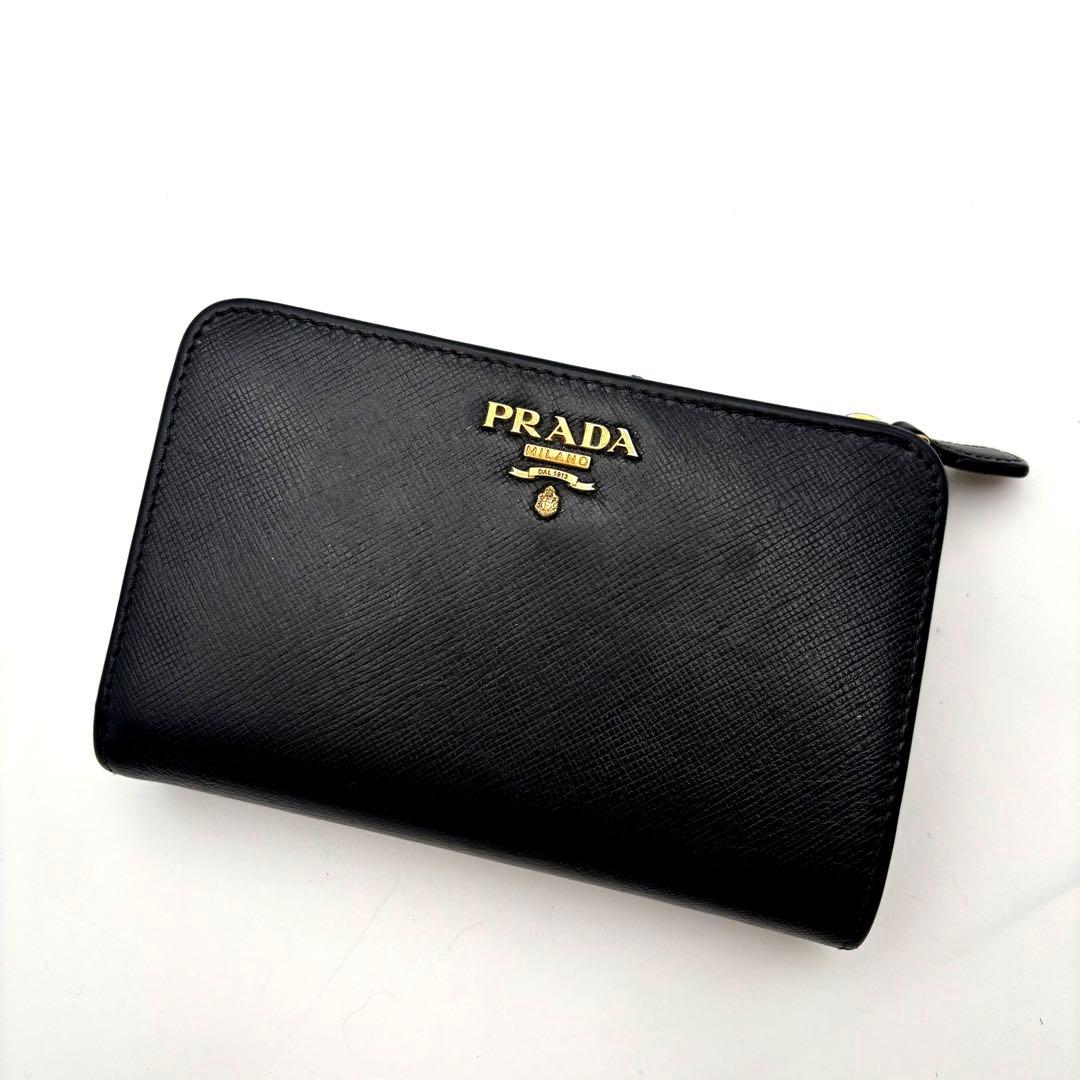 付属付き　プラダ　PRADA 二つ折り財布　サフィアーノ　レザー　ブラック