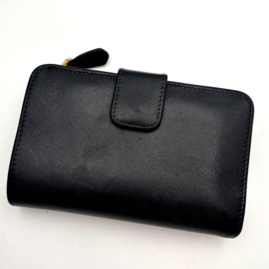 付属付き　プラダ　PRADA 二つ折り財布　サフィアーノ　レザー　ブラック