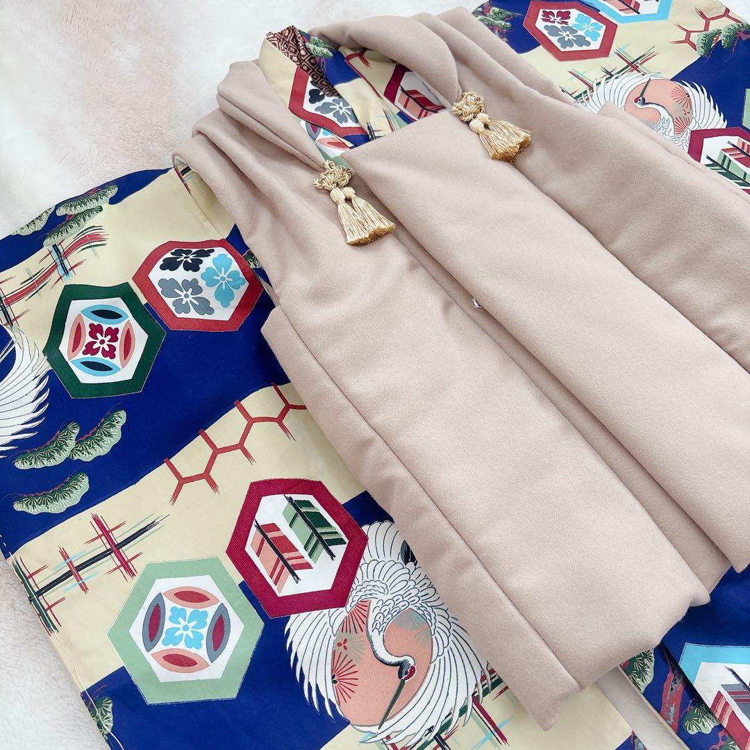 七五三　3歳　男の子　アンティーク　お着物　被布　セット　子供着物　青　鶴