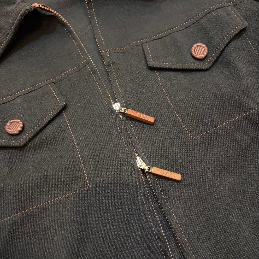 FOXEY NEW YORK ジップジャケット 40 黒 ストレッチ フォクシー